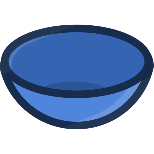 A cartoon style drawing of a blue bowl